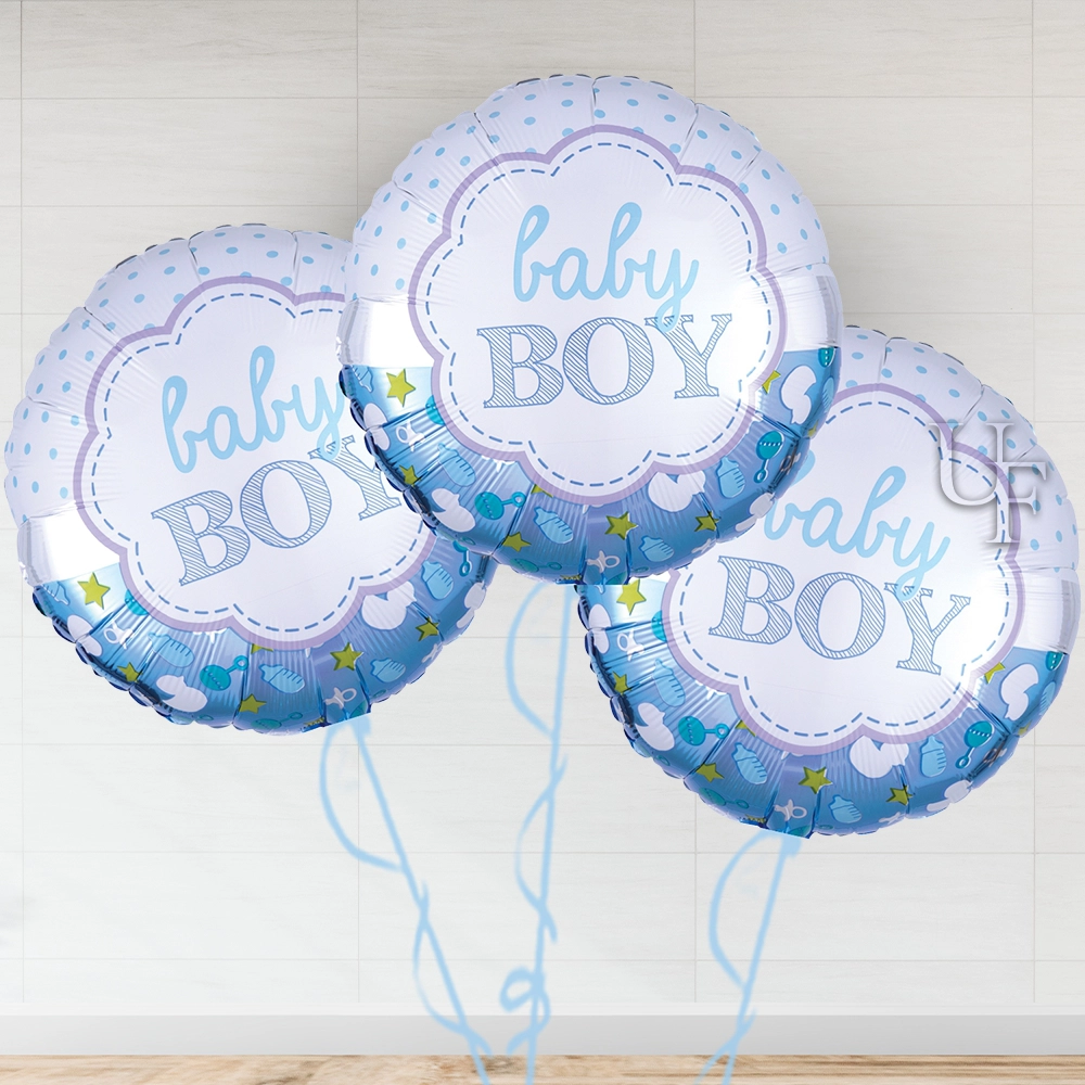 3 Baby Boy balloons in blue shades
