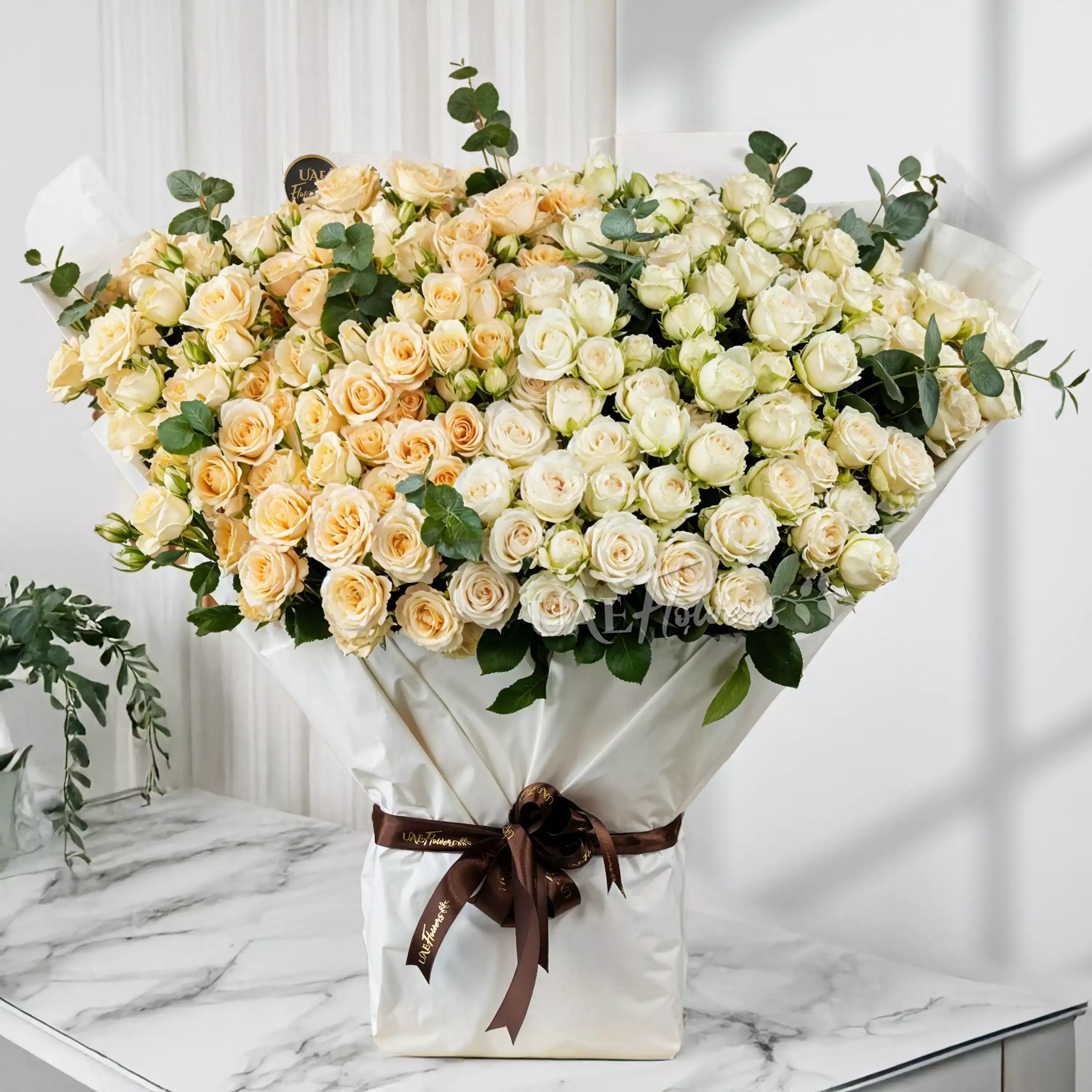 peach spray roses and 20 white spray roses