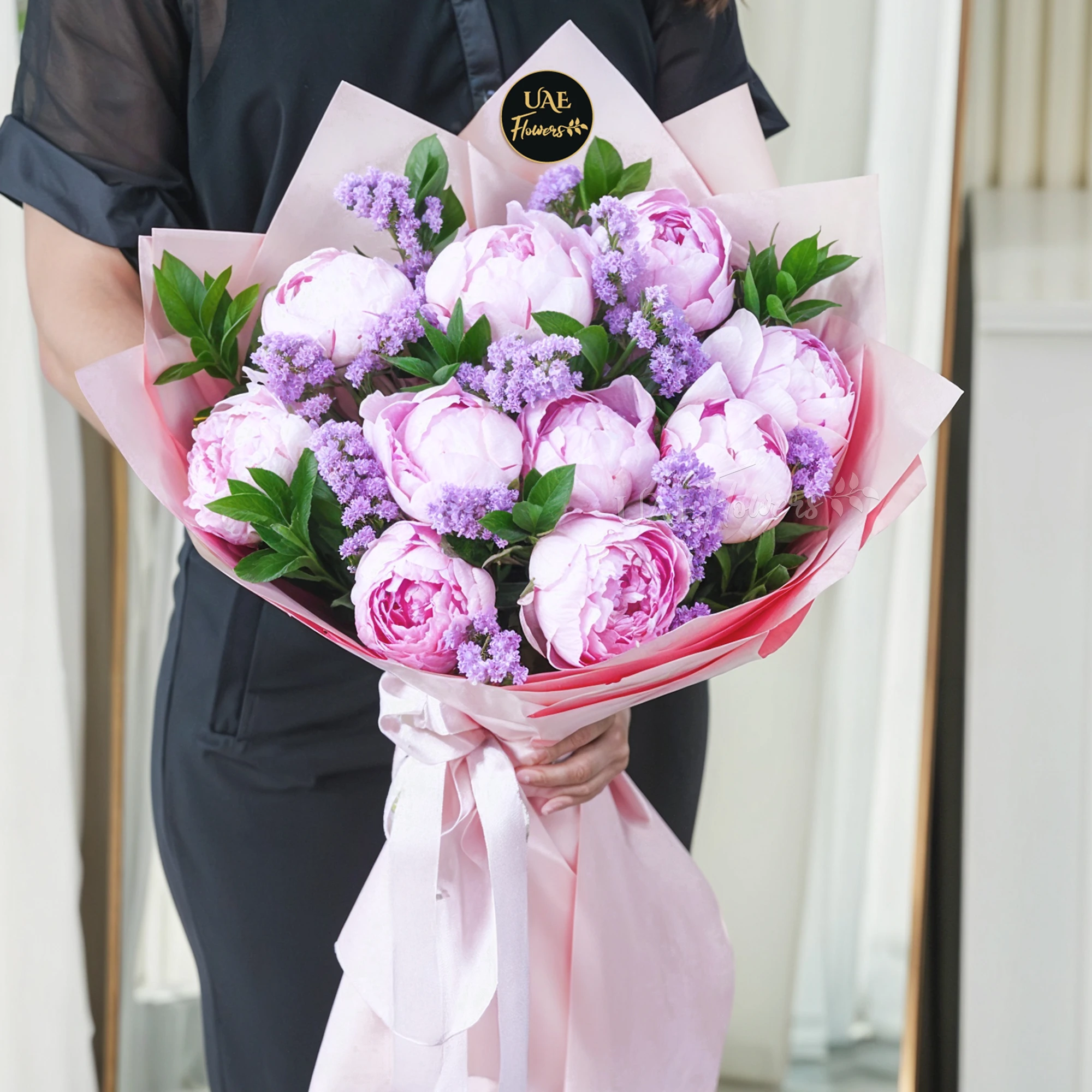 10 stems of pink peonies with green fillers