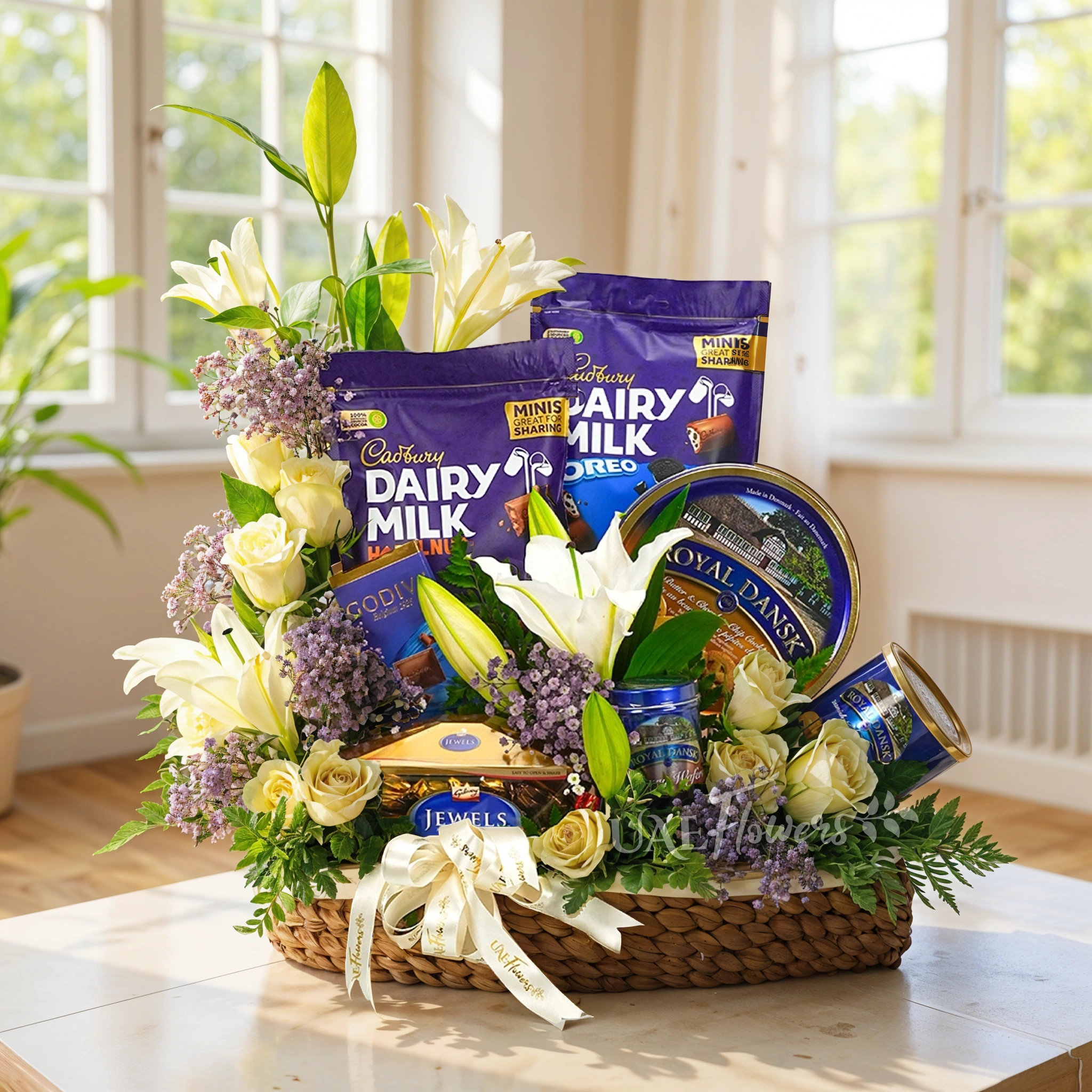 Sweet Treats White Roses Hamper