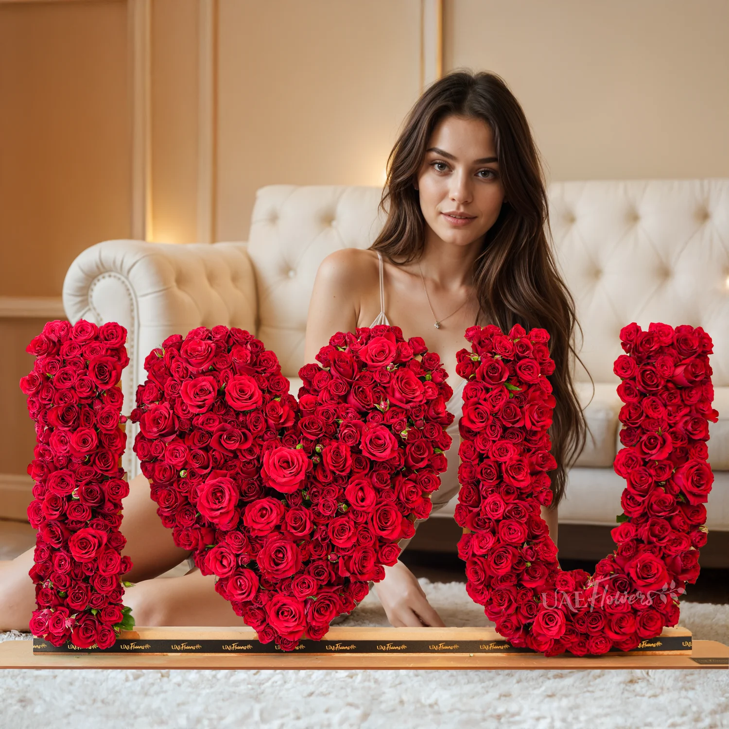 350 to 400 red spray rose buds arranged in an I Love You shape 350 to 400 red spray rose buds arranged in an I Love You shape