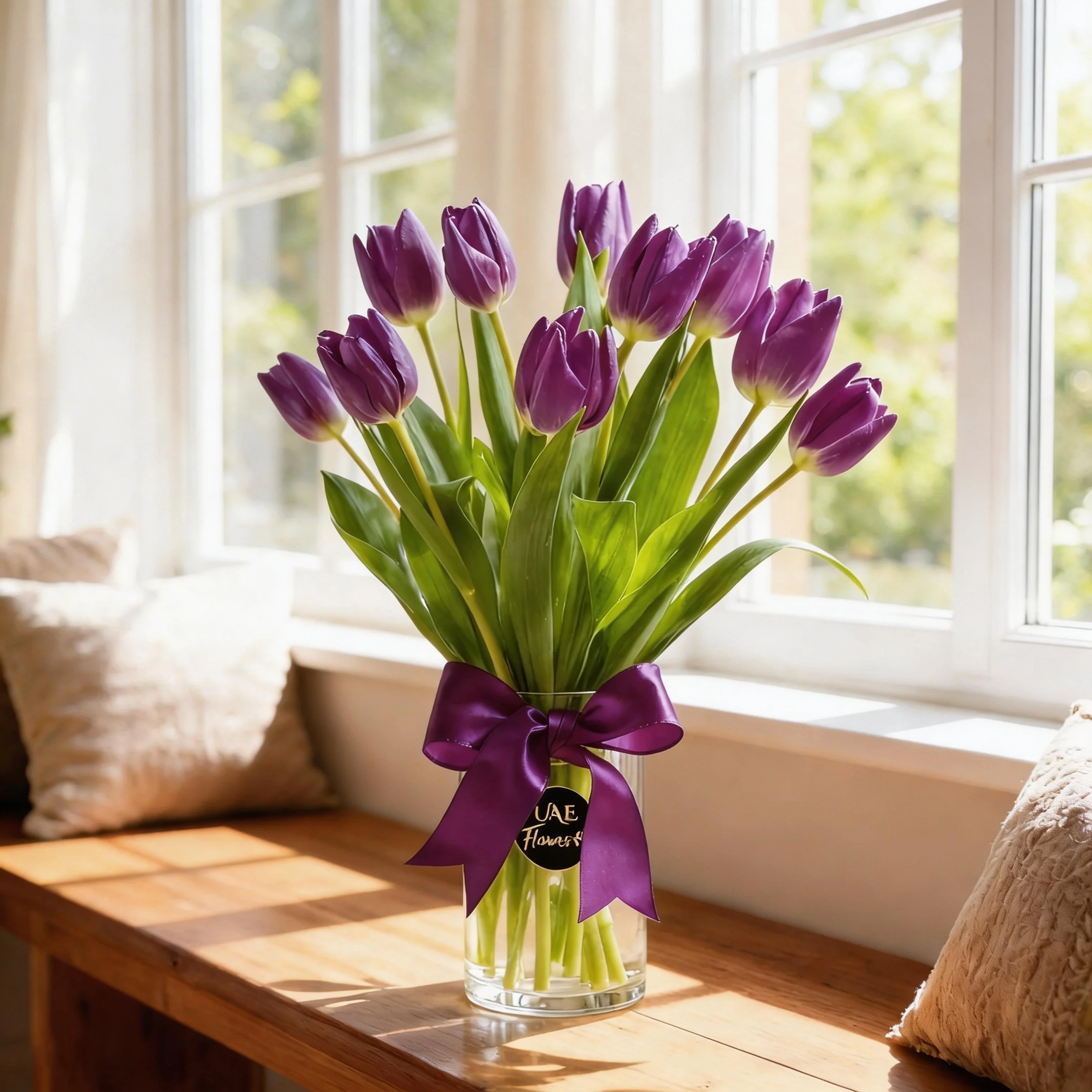 Purple tulips in a vase housewarming flower delivery UAE Dubai
