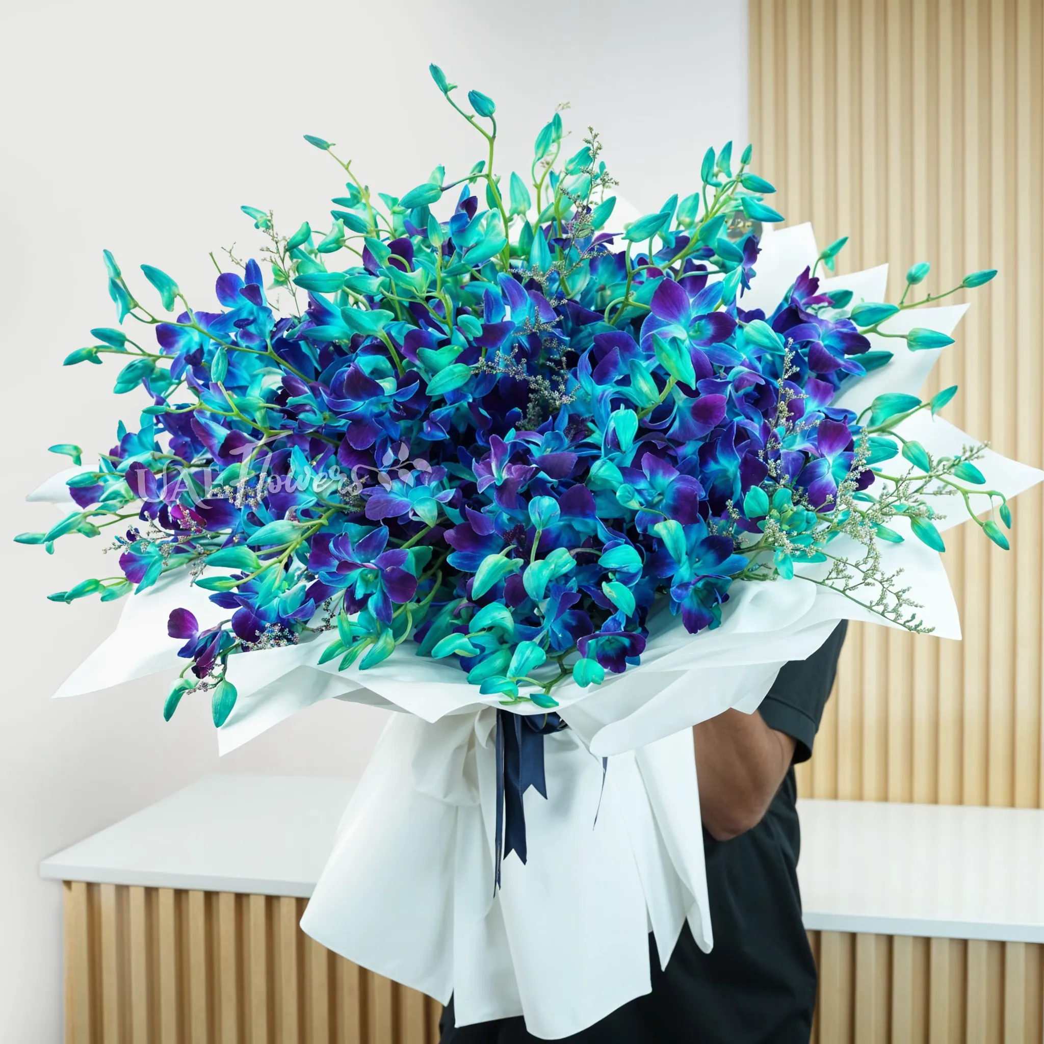 bouquet of 80 blue orchids