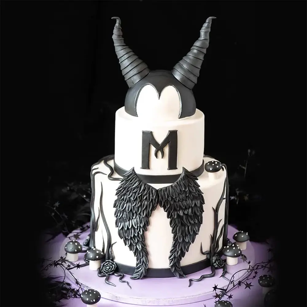 A maleficent cake weighing 5 kg and filled with chocolate ganache A maleficent cake weighing 5 kg and filled with chocolate ganache