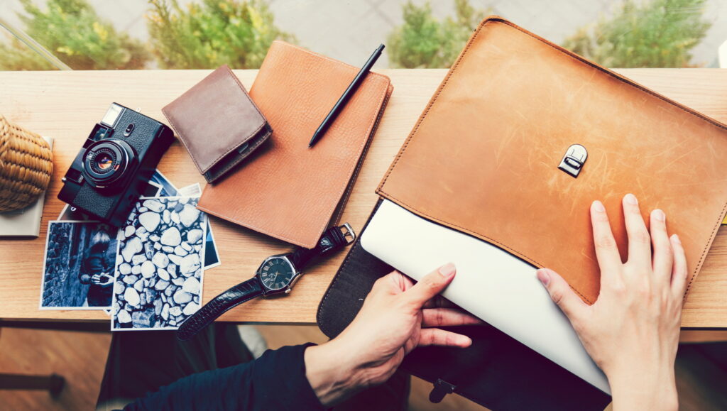 Office Accessories like - Leather Laptop Bag, Leather Wallet, Watch, Camera & Pen.